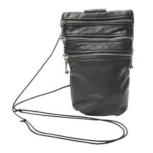 Karen Gunna Leather Small Crossbody Purse Belt Bag Black Travel Zippers Canada